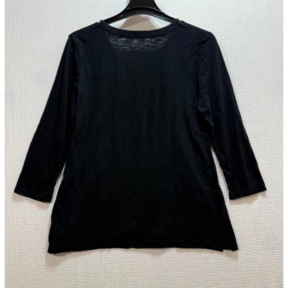 JM Collection Embroidered Top Women L Black White Floral V-Neck 3/4 Sleeve Boho - Picture 2 of 11